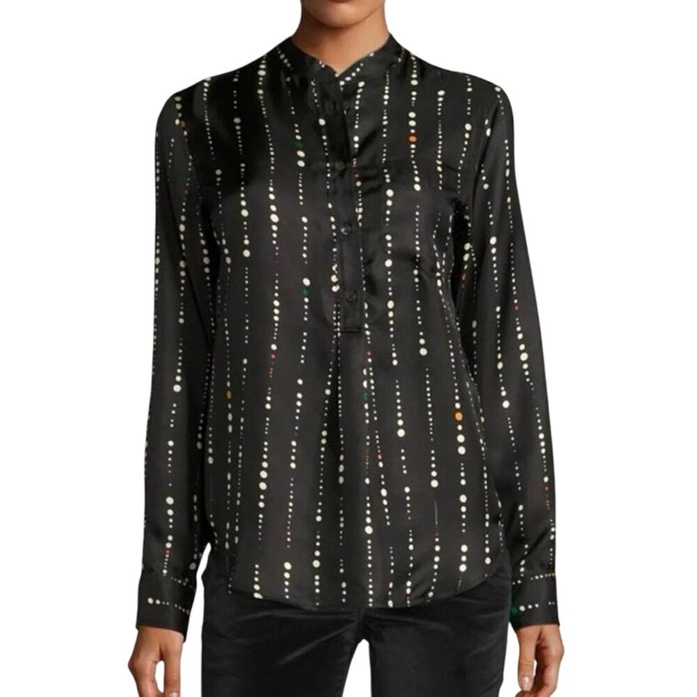 Isabel Marant Black Vertical Dot-Print Silk Long Sleeve Blouse Size 36/4-6 US